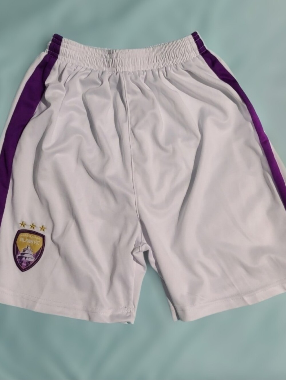 Al Ain FC Youth Soccer Shorts White Purple Size 4 (Fits Youth Medium 10-12)